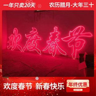 定制物业小区大门口春节装饰新年快乐欢度佳节led霓虹灯带发光字