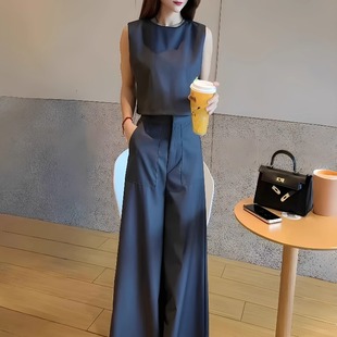 小众设计感上衣搭配高腰阔腿裤 韩系时尚 新款 套装 两件套 女2025夏季
