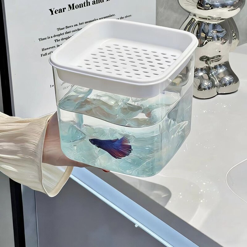 生态小鱼缸加厚泰国斗鱼盒式带透气盖桌面透明鱼缸水族创意造景箱