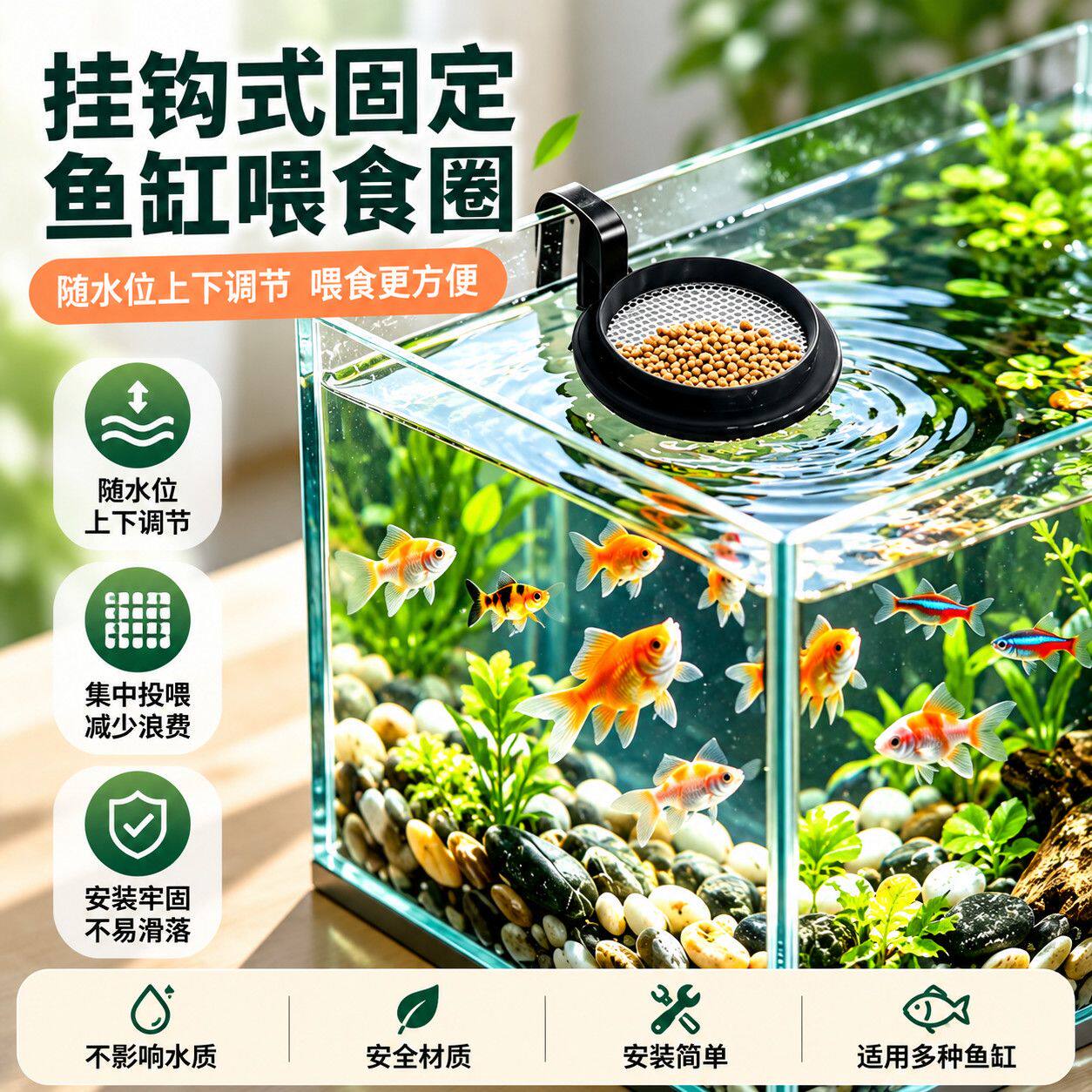 鱼缸投食飘浮圈自适应水位定点喂食神器鱼饲料防飘散鱼缸配件