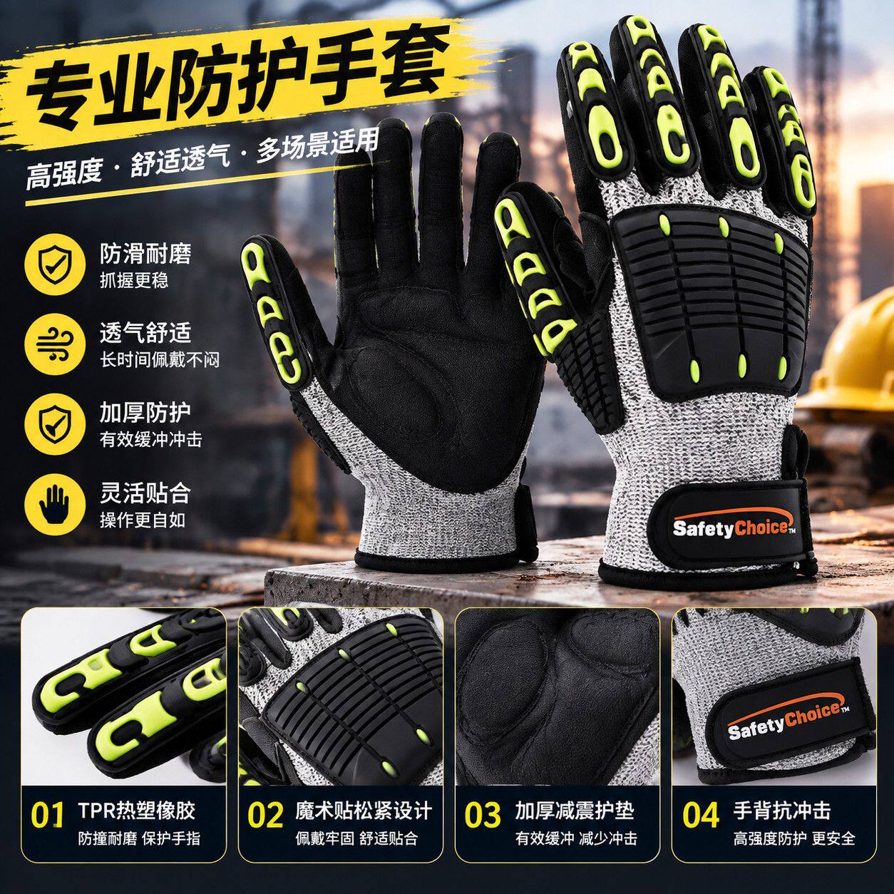 劳保防滑防割特种手套防砸防撞防震骑行机械耐磨救援防护手套