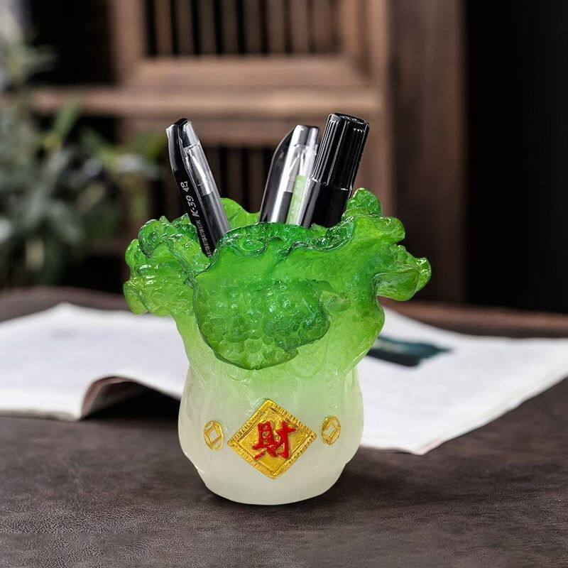 玉白菜笔筒 2026 新款书桌办公桌化妆刷高档笔筒客厅豪华摆件