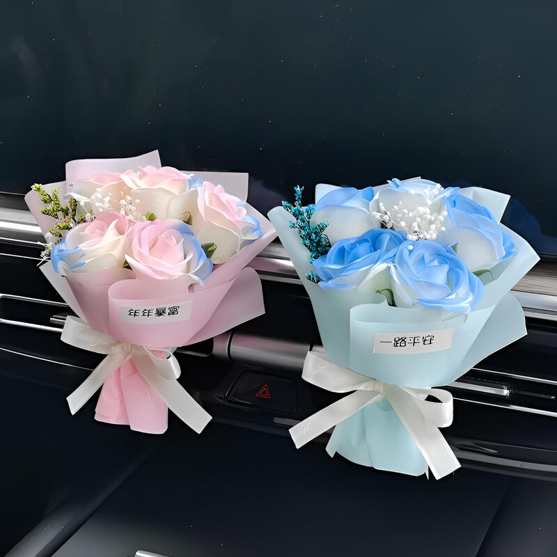 清新香皂玫瑰车载香薰夹出风口摆件创意花束车内淡香装饰香氛用品