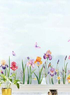 田园双面可视花朵植物窗贴 ins 风自粘玻璃门窗美化装饰墙贴纸