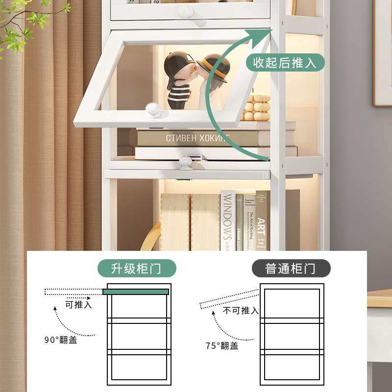 书架小型靠墙置物柜防尘收纳柜家用落地透明展示柜窄柜亚克力书柜