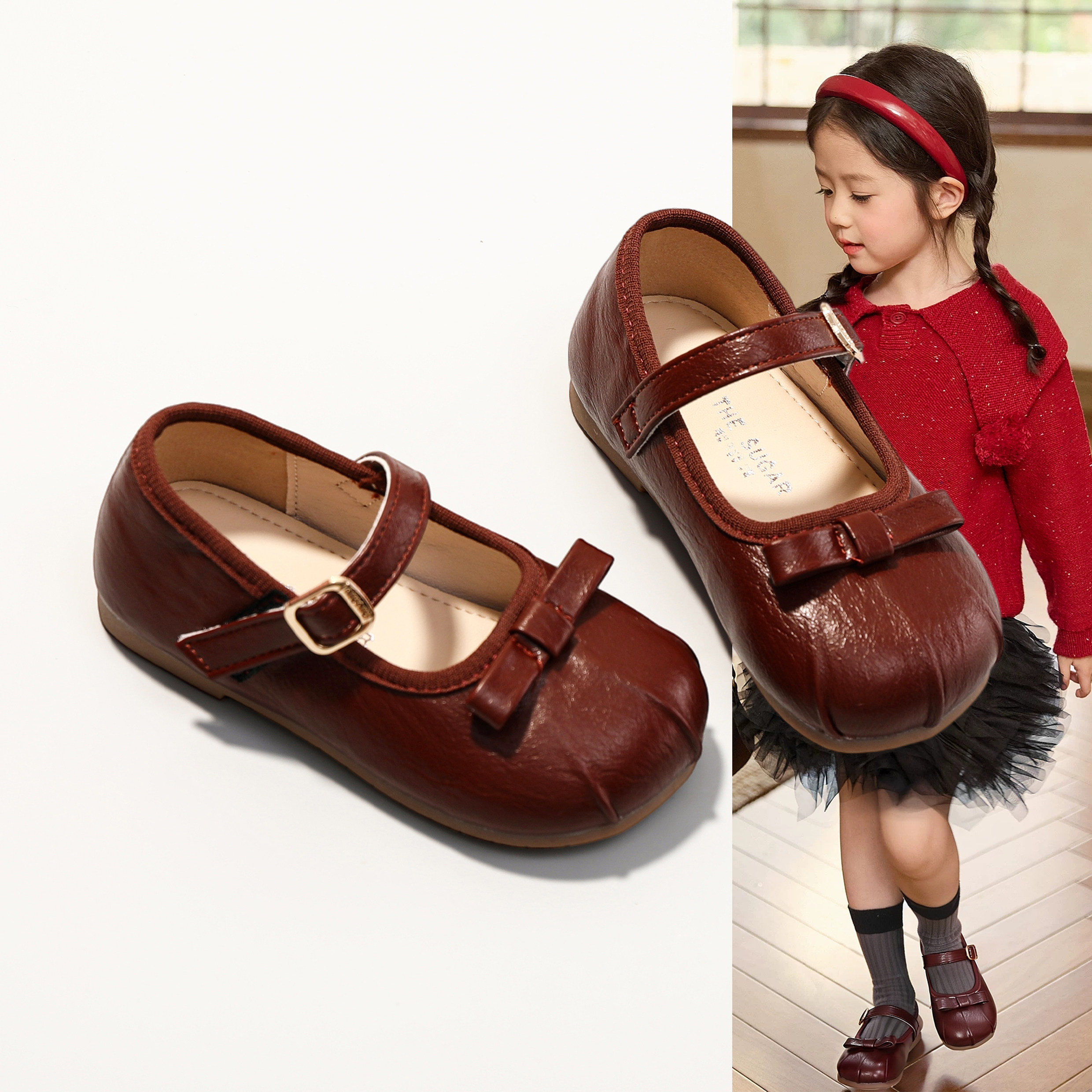 2026新款韩版女童小皮鞋春秋软底防滑公主鞋复古森系红色豆豆单鞋,童鞋/婴儿鞋/亲子鞋,皮鞋,淘宝优惠券,粉丝福利购,淘宝优惠卷