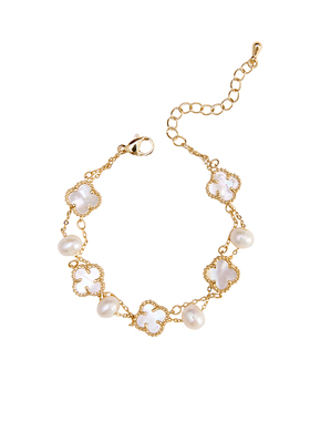 Idokawa白母贝四叶草珍珠手链