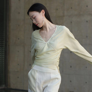 LIUFANGEZI秋季双宫绸交叉绑带真丝长袖上衣裤子套装