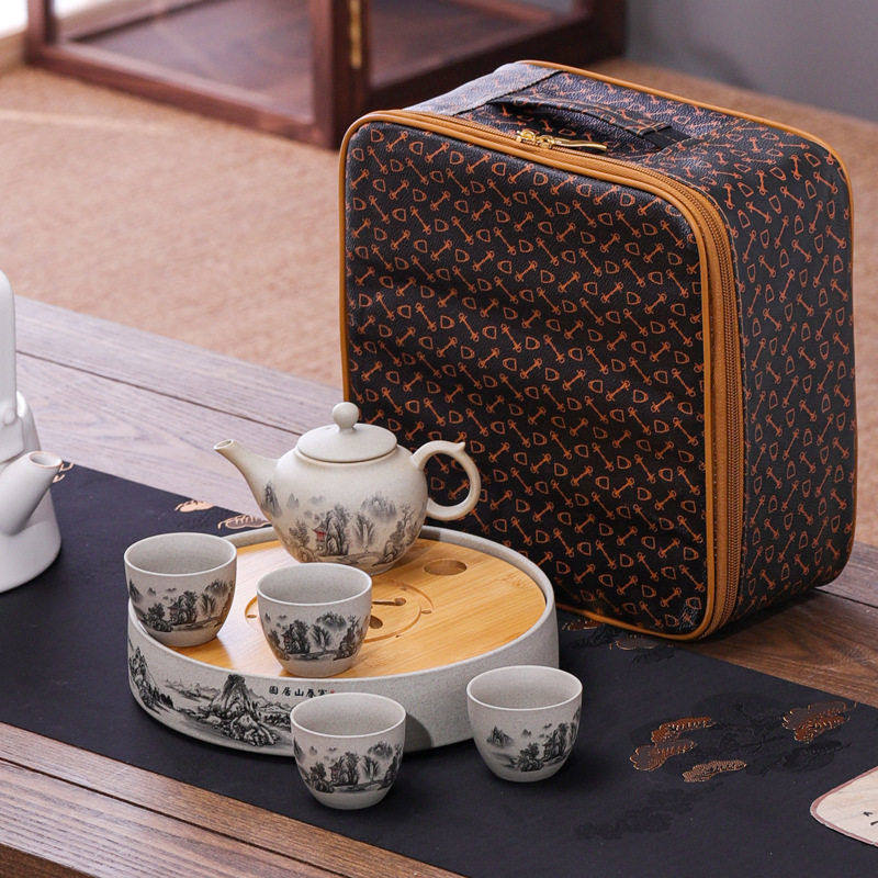 旅行功夫茶具小套装家用公简约泡茶壶陶瓷茶杯户外茶盘便携式包