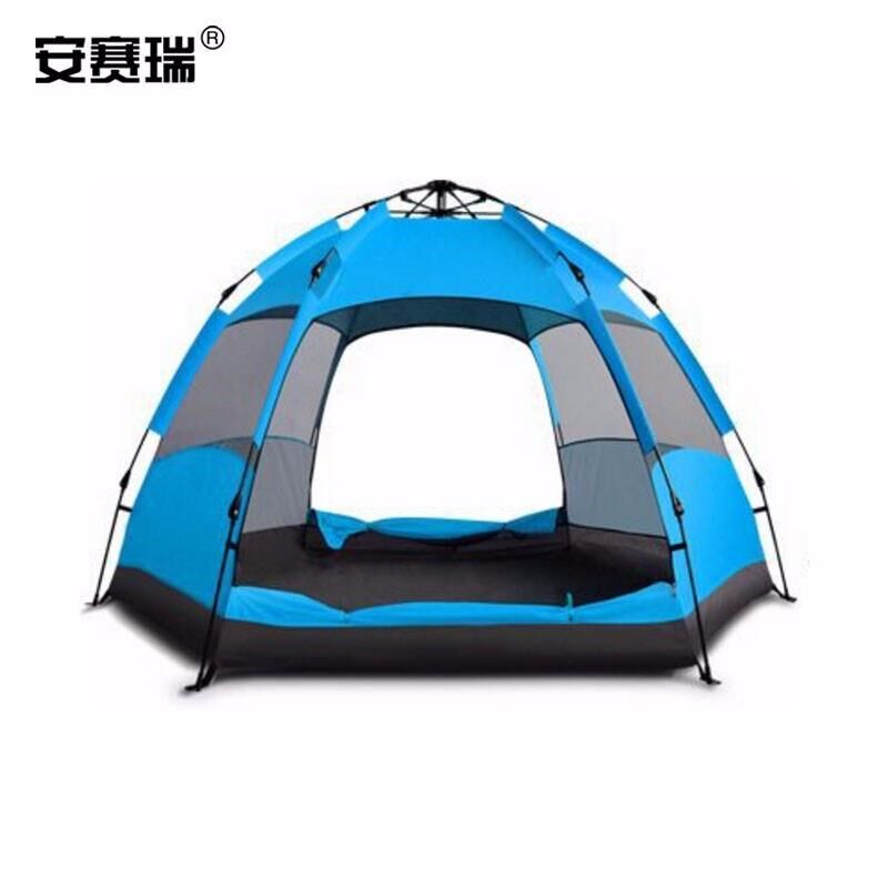 安赛瑞户外全自动六j角帐篷蓝色240200135cm野外施工露营帐篷1231