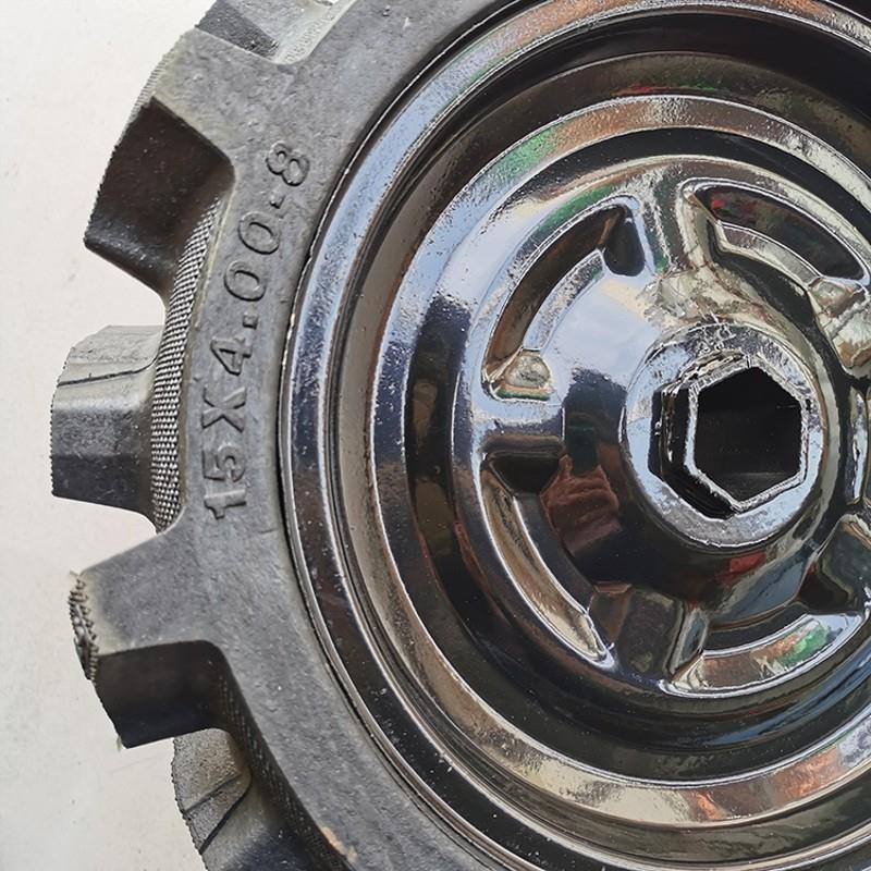 小型耕耘机配件实心轮胎4.00-8耕田机轮子带o轴耐用耕地机农机配