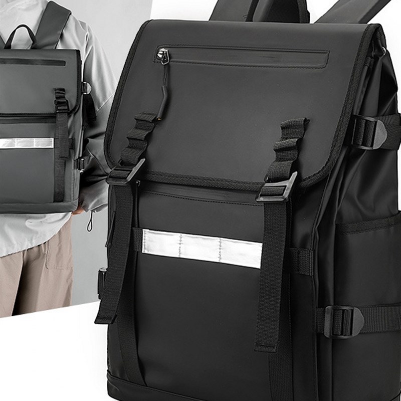 新款休闲双肩包反光条r牛津布商务电脑包中学生书包简约背