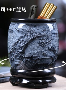 旋转笔筒轻奢高级感办公室领导桌面高档L创意装饰摆件实用礼定制