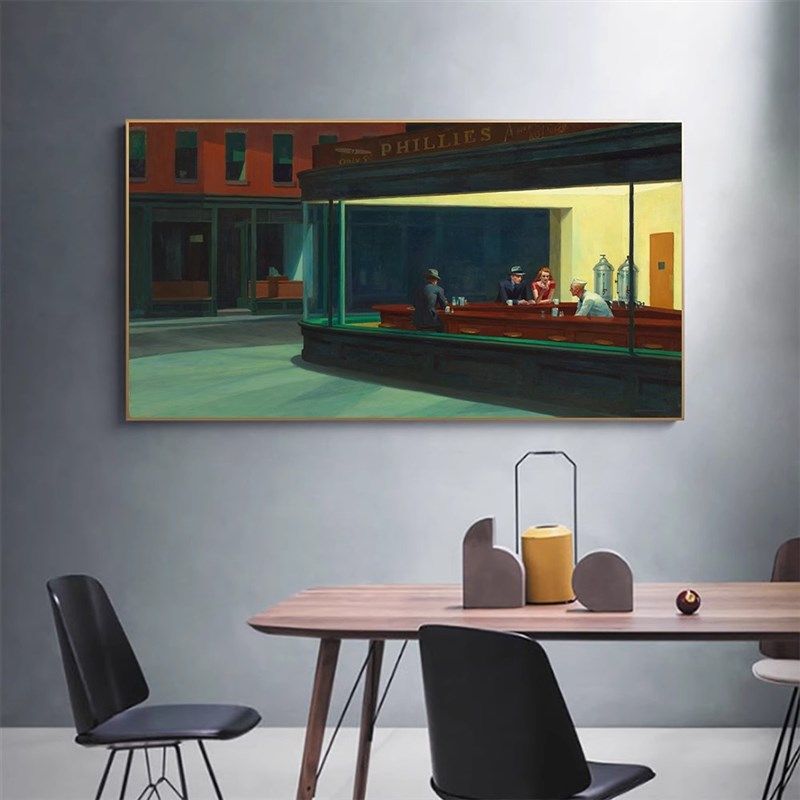 夜鹰》爱德华霍普油n画夜游者装饰画客厅餐厅酒店卧室床头挂画美,家居饰品,现代装饰画,淘宝优惠券,粉丝福利购,淘宝优惠卷