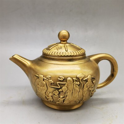 黄铜福禄寿星壶纯铜酒壶水壶手把B壶老铜壶宣德年制仿古家居装饰