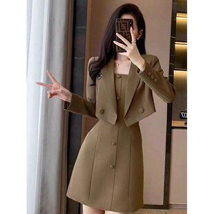 短款西装套装女春秋新款小个子高级感时尚炸街西服连衣裙两件套潮