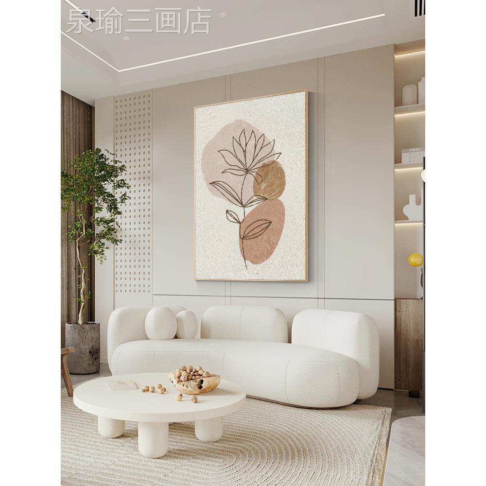 网红北欧玄装饰画花卉沙肌象理画现代简背约客厅发景关墙落地画抽图片