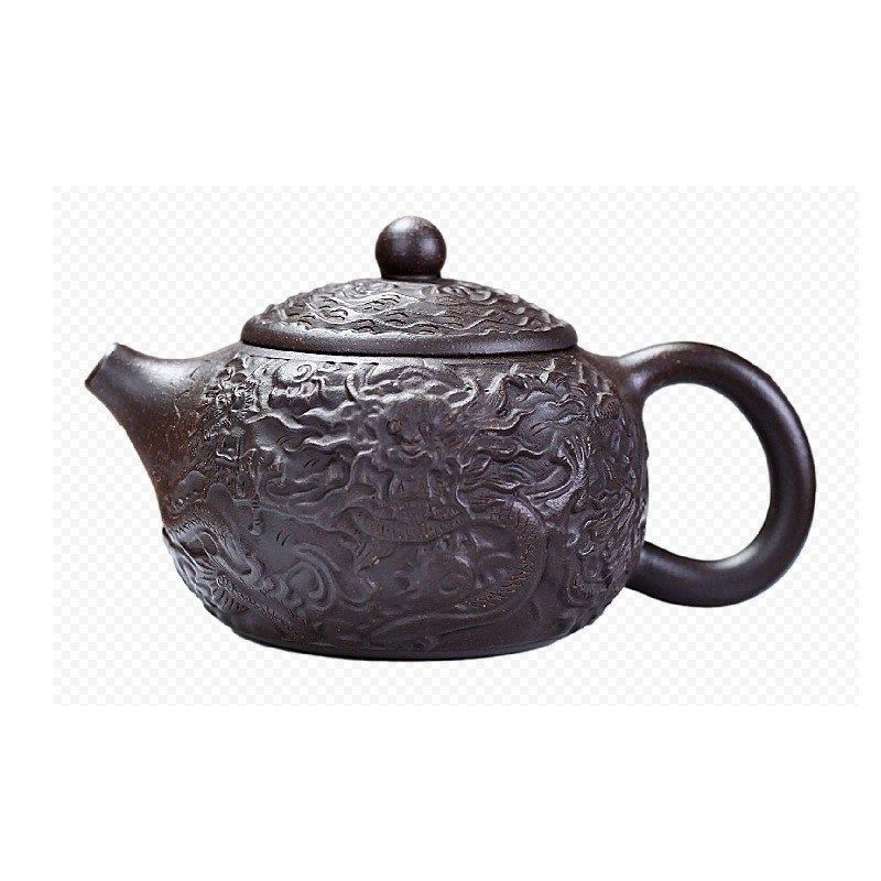 300毫升祥龙紫砂壶宜q兴原矿功夫茶具黑金砂龙纹西施淘刻浮雕茶壶,餐饮具,茶壶,淘宝优惠券,粉丝福利购,淘宝优惠卷