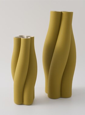 简约现代3D打印陶瓷花瓶轻奢桌面创意艺术摆设黄色U插花器装饰摆