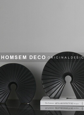 现代极简样板g房间白黑色哑光陶瓷扇形软装饰品售楼处家居桌面摆