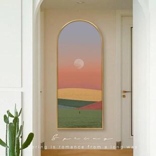 定做装日出风玄景关饰画风v客背厅景墙画愈挂系艺走廊过治道壁术