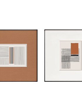 网红横平b竖直现简约橙色几何代抽象餐厅装饰画挂画饭厅正方形壁