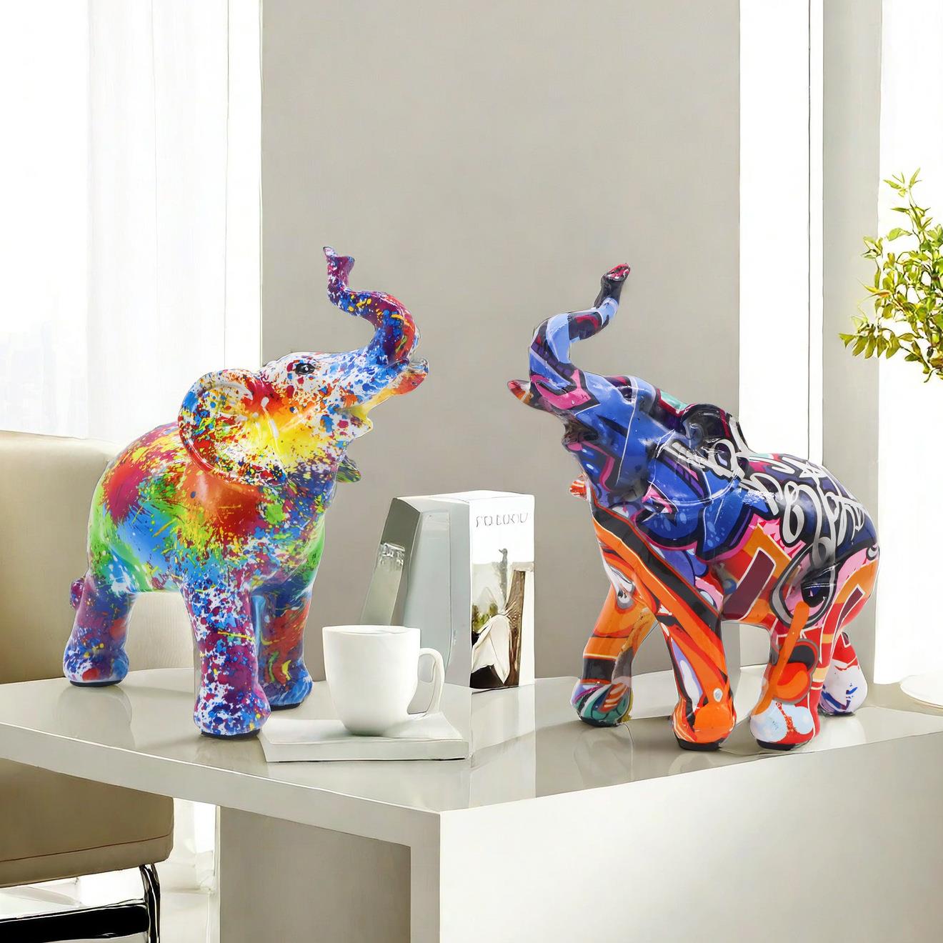 复古迷你大象树脂工艺品家居玄关电视柜酒柜摆件商务礼品商务风