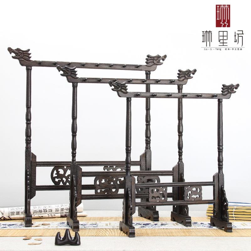鸡翅木红木笔架毛笔挂12针鸡翅木雕刻实木龙头笔挂文房四宝