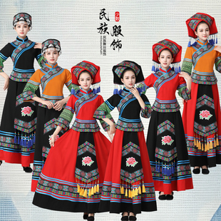 广西三月三少数民族服装女演出服舞台装七分袖流苏舞蹈表演套装
