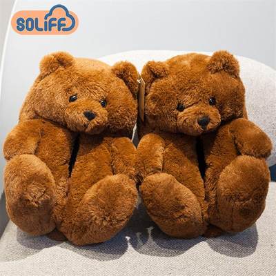 泰迪熊毛绒拖鞋teddy bear slippers多颜色居家毛绒加厚保暖棉鞋