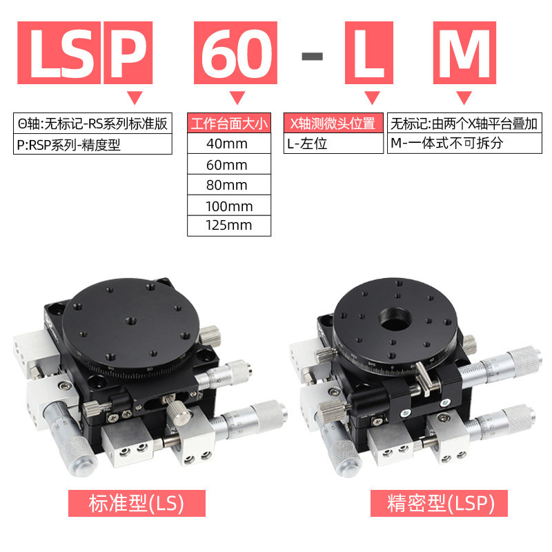 XYR轴三轴位移平台精密移动微调光学滑台旋转台LSP40/LS60W/90/12
