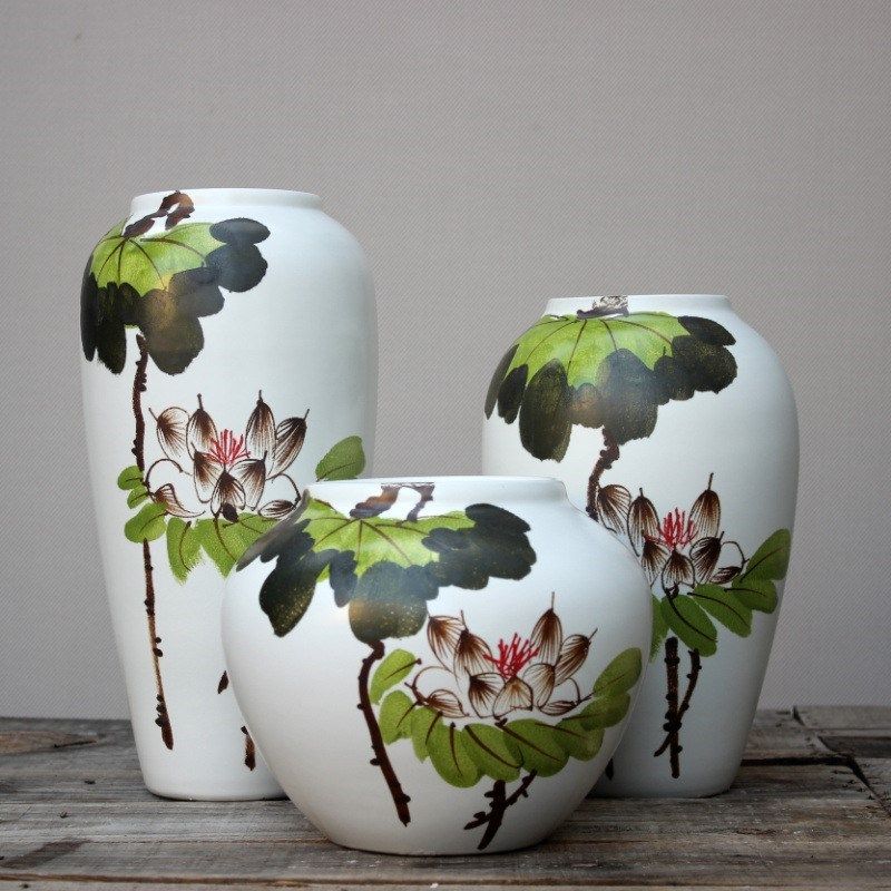 景德镇手绘荷花陶瓷花瓶摆件花盆坛子缸插花器玄关V酒柜电视软装,家居饰品,花盆,淘宝优惠券,粉丝福利购,淘宝优惠卷