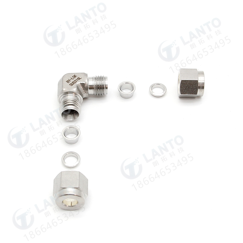 316L不锈钢外螺纹卡套弯头 1/4NPT转1/4软管压力表气管转换接头
