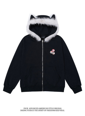 FOCK 原创新款秋冬可拆卸连帽宽松简约百搭开衫外套男女情侣上衣