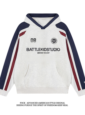 FOCK重磅美式高街重磅春秋冬拼色款宽松百搭卫衣男女情侣潮牌外套