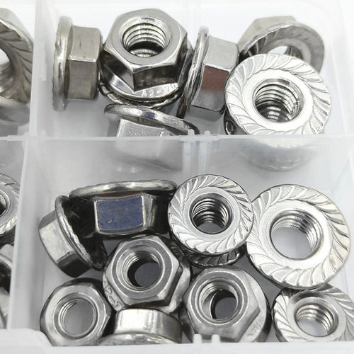 55pcs/盒装304不锈钢法兰螺母螺帽六角法兰面螺母 防滑螺母M3-M10
