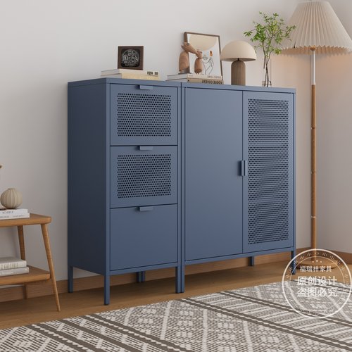 奶油风卧室金属衣柜阳台储物柜