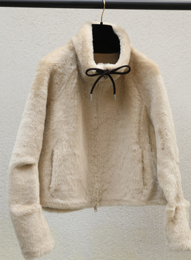 Camel Loman Shearling Zip Jacket浅驼静域进口洛曼皮毛一体外套