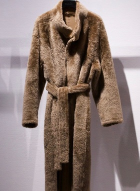 Golden Shearling Long Coat金棕南非拉贡美丽奴皮毛一体长外套