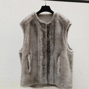 Vest Shearling 甄选进口灰层次南非洛曼皮毛一体马甲 Field Grey