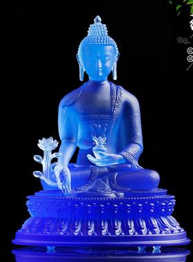 琉璃佛像摆件东方三圣家居佛堂供奉禅意佛具用品中式定制药师佛