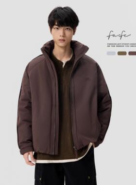 FAFC冬季90白鸭绒纯色立领防风保暖羽绒服男刺绣简约百搭防寒外套