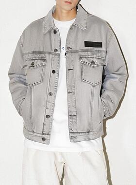 美式水洗做旧结构单排扣休闲夹克潮牌廓形翻领工装牛仔外套男秋季