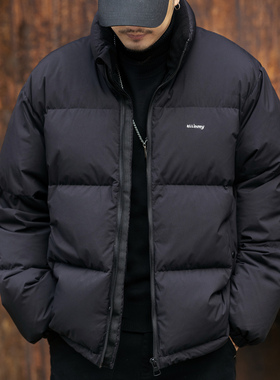 高端美式黑色立领短款男士羽绒服2025春秋新款加厚保暖面包服外套