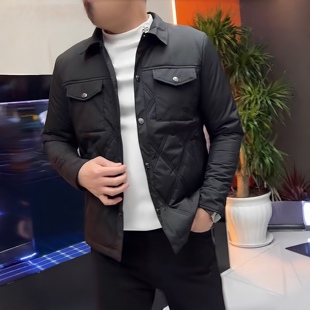 秋冬季新款男士棉服时尚轻奢商务休闲帅气翻领绗缝工艺保暖外套潮