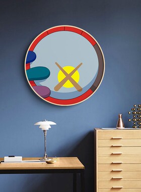 kaws儿童房挂k画潮牌艺术个性动漫卡通卧室床头墙装饰画玄关圆形