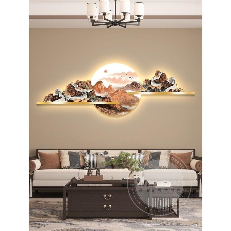 万里长城leed灯轻奢客厅装饰画沙发背景墙挂画壁画简约现代新中式
