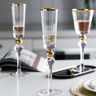 红酒杯甜酒杯 感气泡酒杯子家用手工水晶玻璃 金边复古香槟杯 仪式