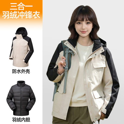 雪中飞户外防风防水登山服情侣连帽夹克外套休闲运动茄克女SJ