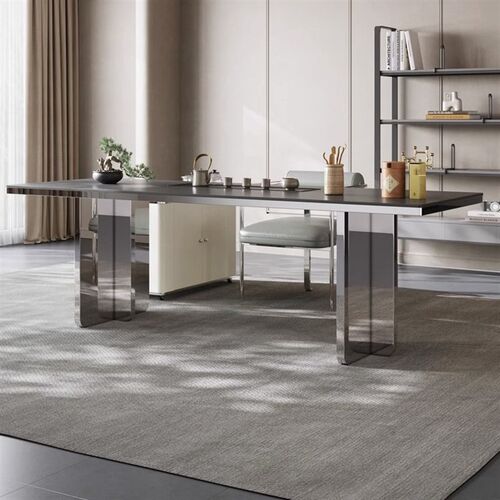 轻奢岩板b茶台高端客厅阳台泡茶桌意式轻奢极简别墅接待茶桌茶椅